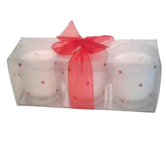 Candles White Red Rhinestones Votive  2 1/2 " Tall 2" Top Gift Box Set of 3 Spar - Picture 9 of 15